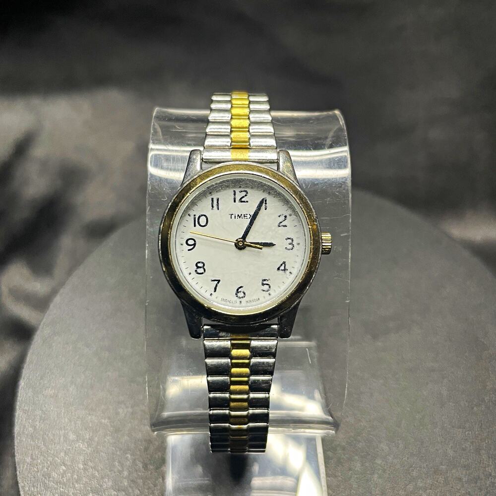 Timex Indiglo Women’s Quartz Watch Two-Tone SS Bracelet White Dial 27mm